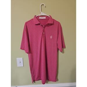 Holderness & Bourne Shirt Mens L Pink Blue White Tailored Fit Golf Polo Striped